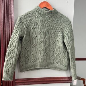 Vince Sage Green Cable Knit Turtleneck Sweater